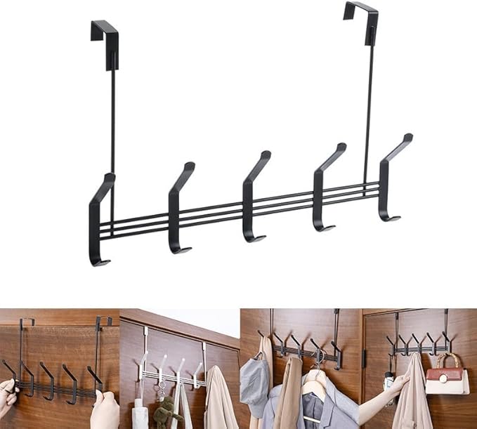 Over Door 6 Hook Hanger Rack – Metal Clothes, Coat & Towel Organizer