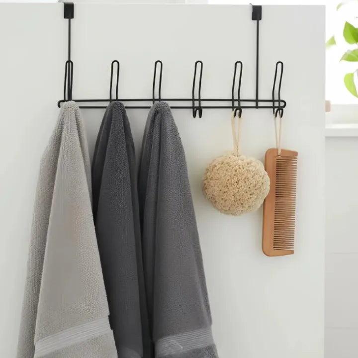 6-Hook Over Door Hanger – Heavy Duty Metal Organizer