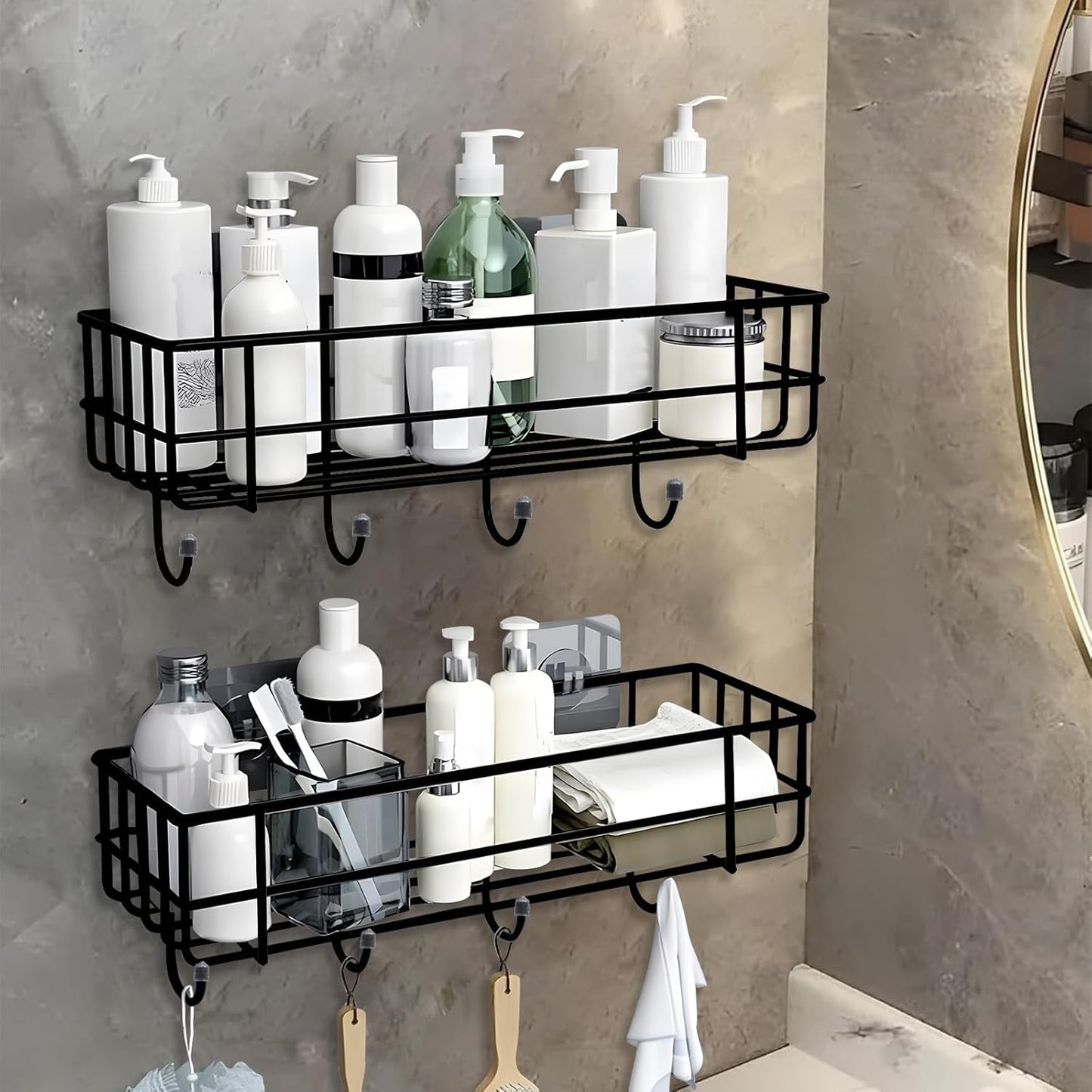 Set of 2 Self-Adhesive Shelves for Bathroom, Kitchen, Any Walls, Bathroom Organizer, Kitchen Rack, Balcony Wall Rack, Magic Sticker Included (Set of 2)
