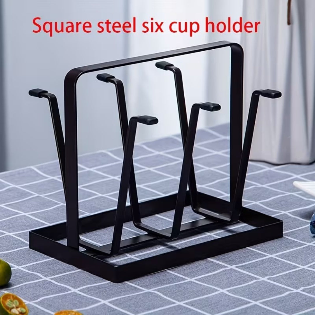 Square Steel 6-Cup Mug Holder Stand – Modern Coffee & Tea Cup Organizer