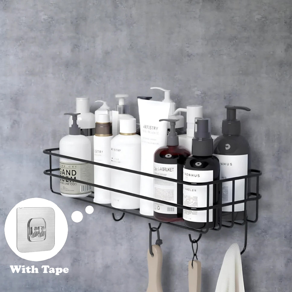 Wall Mounted Storage Rack with Hooks – Kitchen & Bathroom Organizer