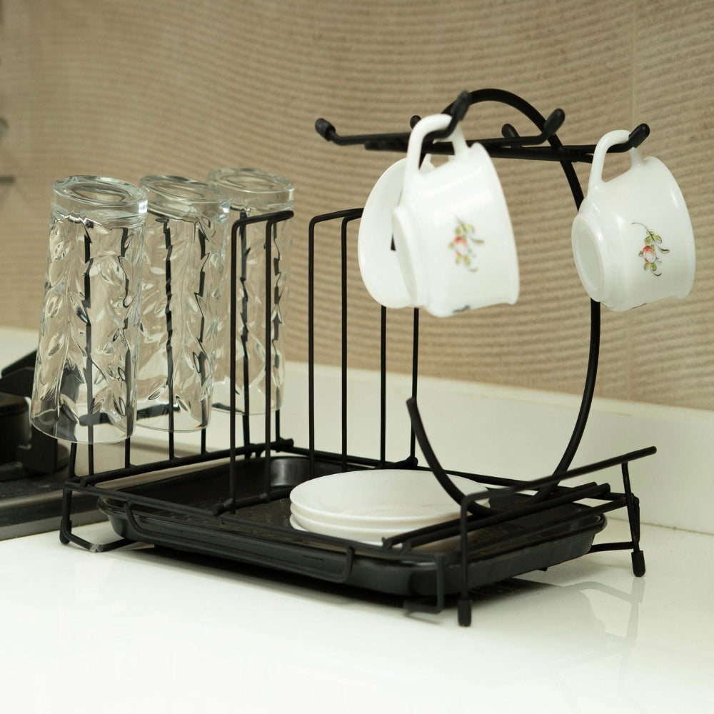 Multi-Functional Stainless Steel Glass & Cup Stand with Drip Tray – Premium Kitchen Organizer