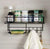 Self-Adhesive Shower Shelf Soap with Hooks - Rustproof Bathroom Shower Caddy Storage Organizer - Stainless Steel Shower Rack Basket for Shampoo Soap Razor (Black)
