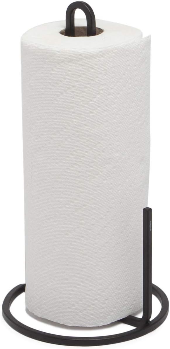Kitchen Paper Towel Holder Stand – Black Metal Countertop Tissue Dispenser