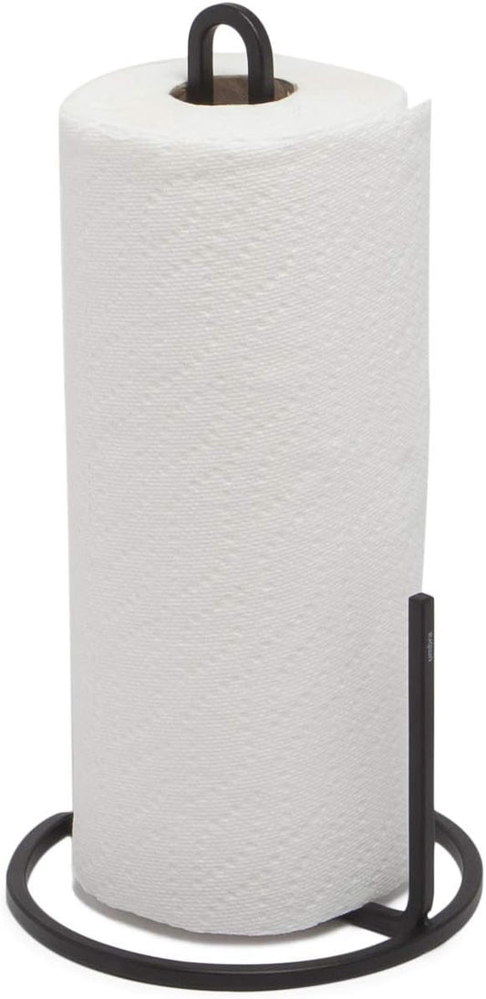 Kitchen Paper Towel Holder Stand – Black Metal Countertop Tissue Dispenser