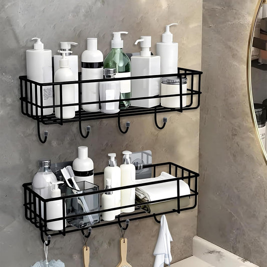 Set of 2 Self-Adhesive Shelves for Bathroom, Kitchen, Any Walls, Bathroom Organizer, Kitchen Rack, Balcony Wall Rack, Magic Sticker Included (Set of 2)