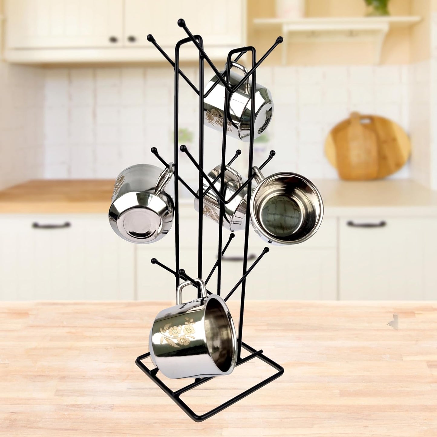 12-Hook Mug Holder Stand – Kitchen Cup Organizer Rack (Black)