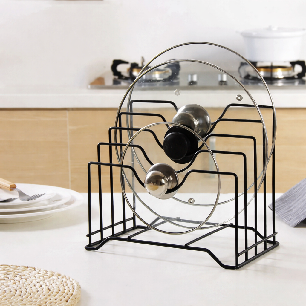 Pot Lid Holder Stand for Kitchen – Metal Pan & Pot Cover Organizer Rack