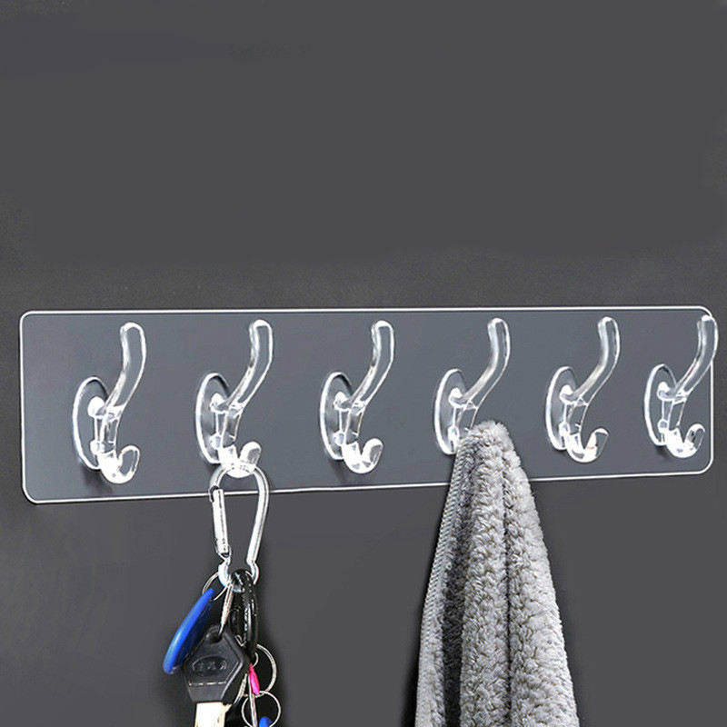 6-Hook Self-Adhesive Wall Hanger – Heavy Duty Waterproof Hooks