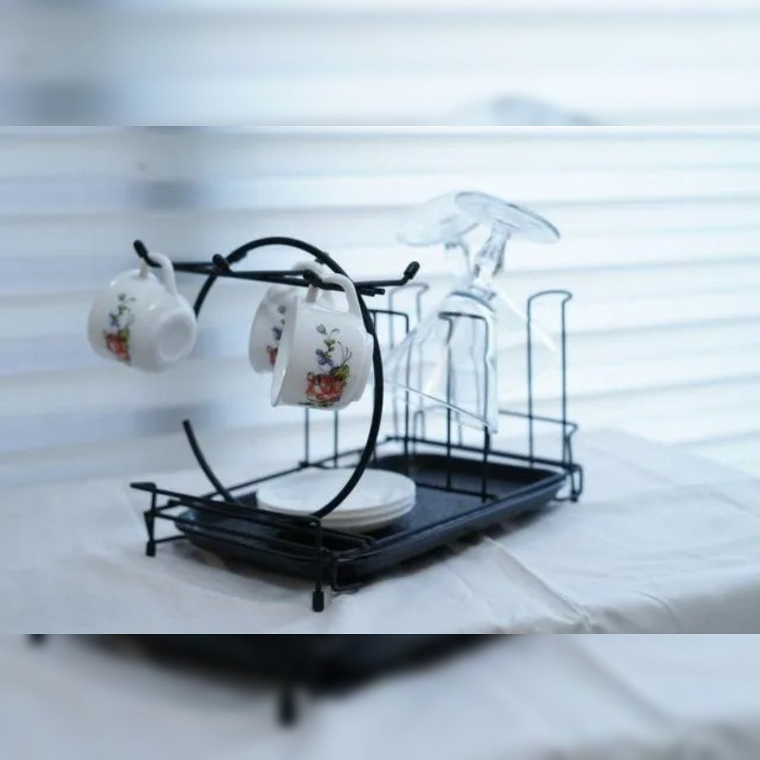 Multi-Functional Stainless Steel Glass & Cup Stand with Drip Tray – Premium Kitchen Organizer