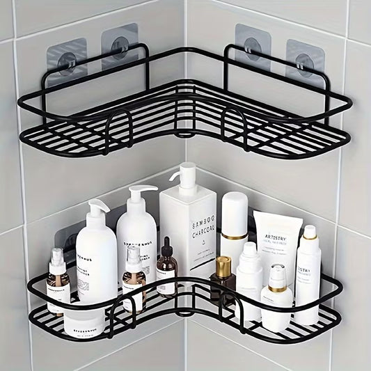 Iron Corner Shower Shelf – Rustproof Wall-Mounted Bathroom Organizer with Double Groove Design for Shampoo, Conditioner & Cosmetic Storage, Modern Shower Caddy, Shower Caddies