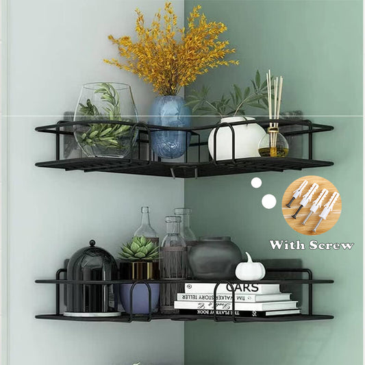 Iron Corner Shower Shelf – Rustproof Wall-Mounted Bathroom Organizer with Double Groove Design for Shampoo, Conditioner & Cosmetic Storage, Modern Shower Caddy, Shower Caddies